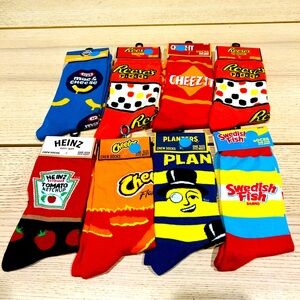 Lot of 8 Crew socks novelty gift set one size Mac & cheese reeses planters cheez